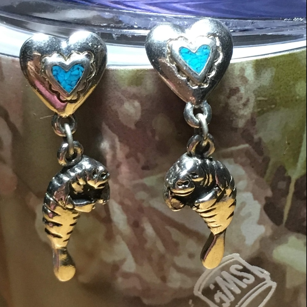 Turquoise Manatee Earrings